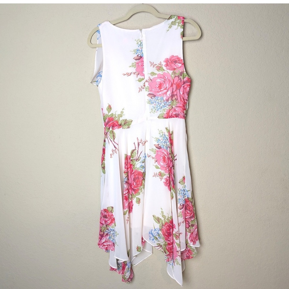 Betsey Johnson Women's Size 8 Floral Dress White Pink Handkerchief Hem Cocktail - Picture 6 of 9